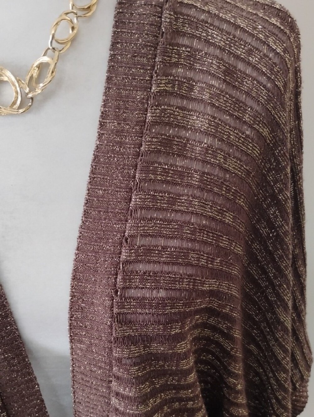 Cato Metallic Brown Open-Front Ribbed Cardigan - Picture 2 of 6